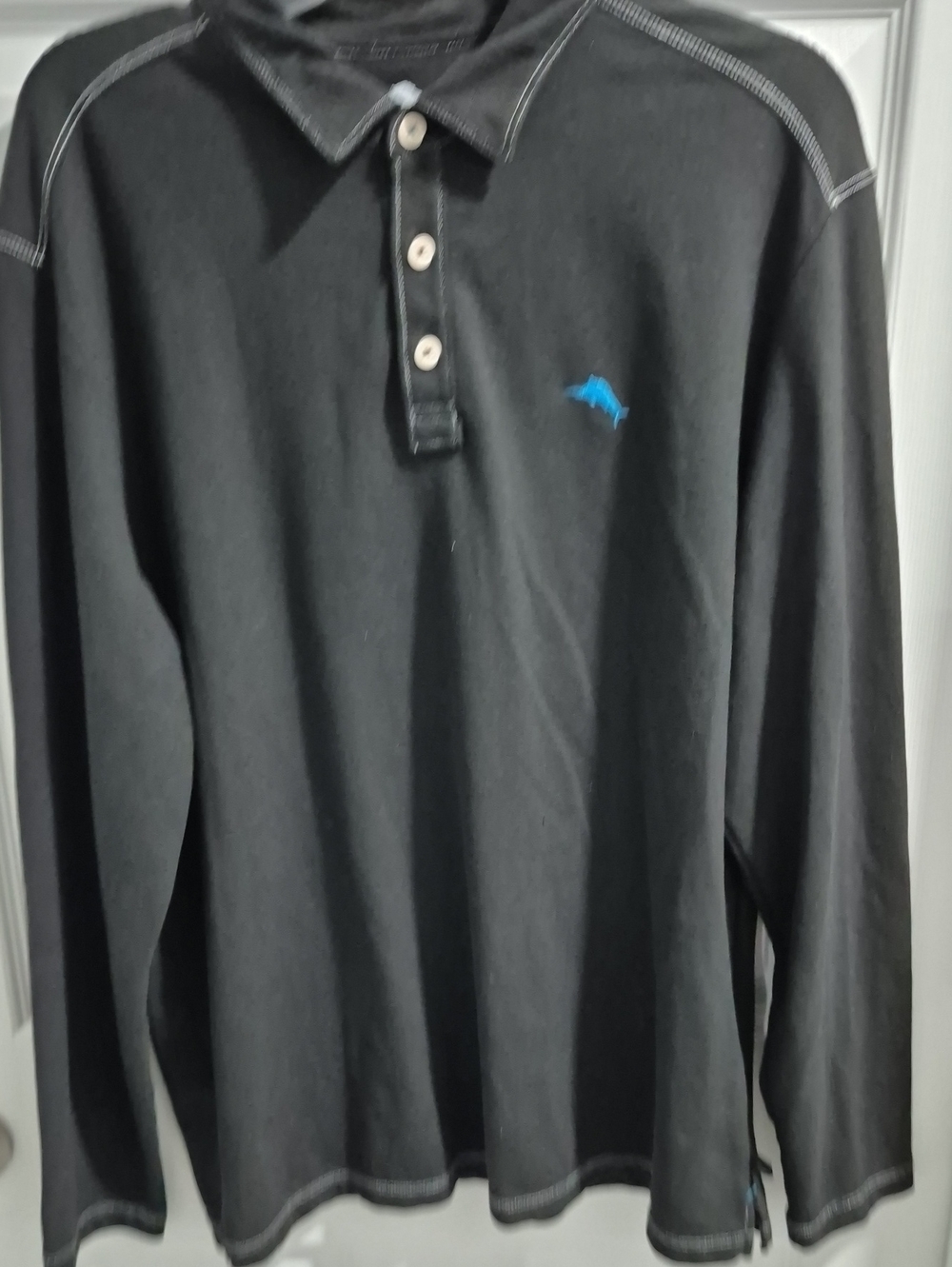 Tommy Bahama Black Long-Sleeve Polo with Blue Logo